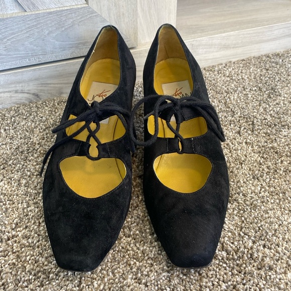 Vintage 80'S Joan & David  made in Italy booties pointy black suede shoes - Picture 2 of 9